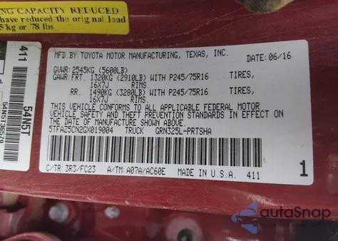 2016 Toyota Tacoma Sr5 V6 из США, поврежденный, VIN 5TFAZ5CN2GX019004